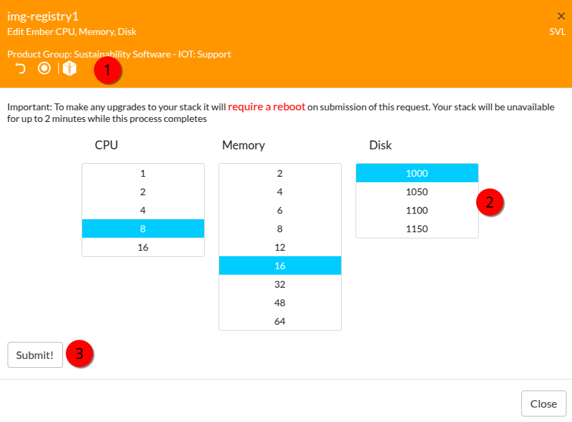Screenshot of a vm resources to edit